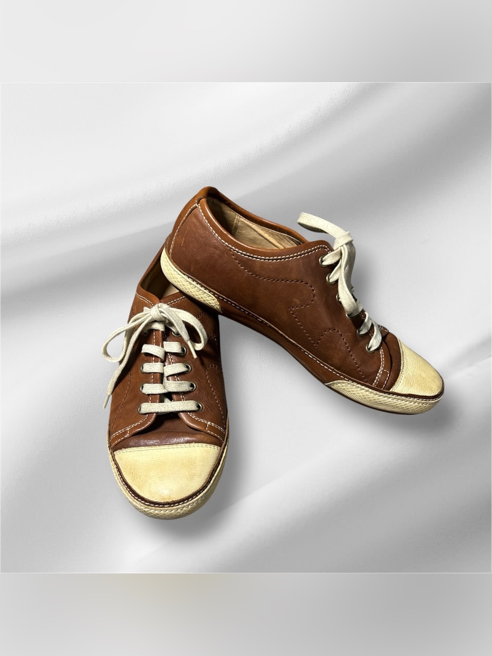 Frye Cooper Low Lace Leather Sneakers Brown Cream Men’s 10.5 M